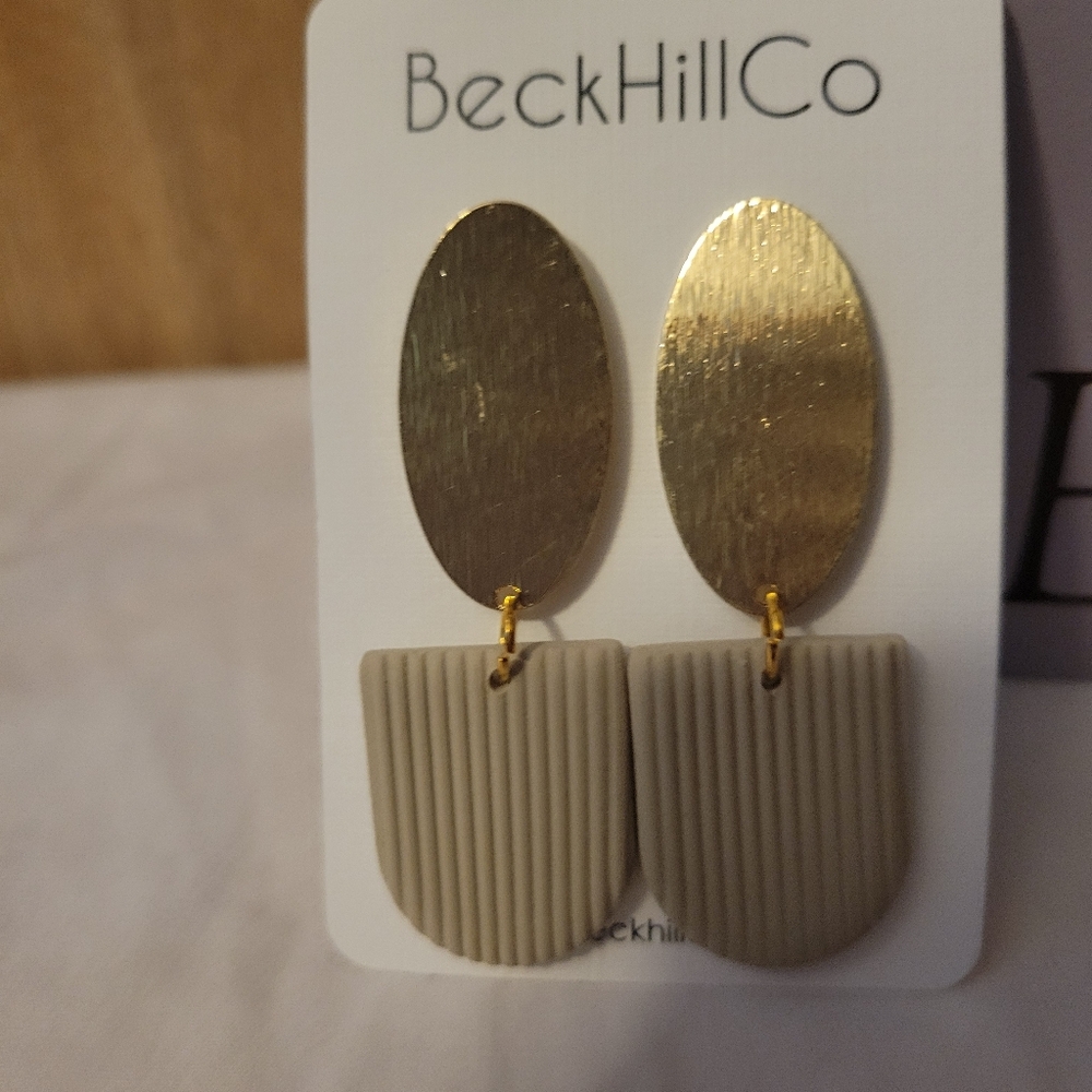 BeckHillCo Gold and Beige Earrings